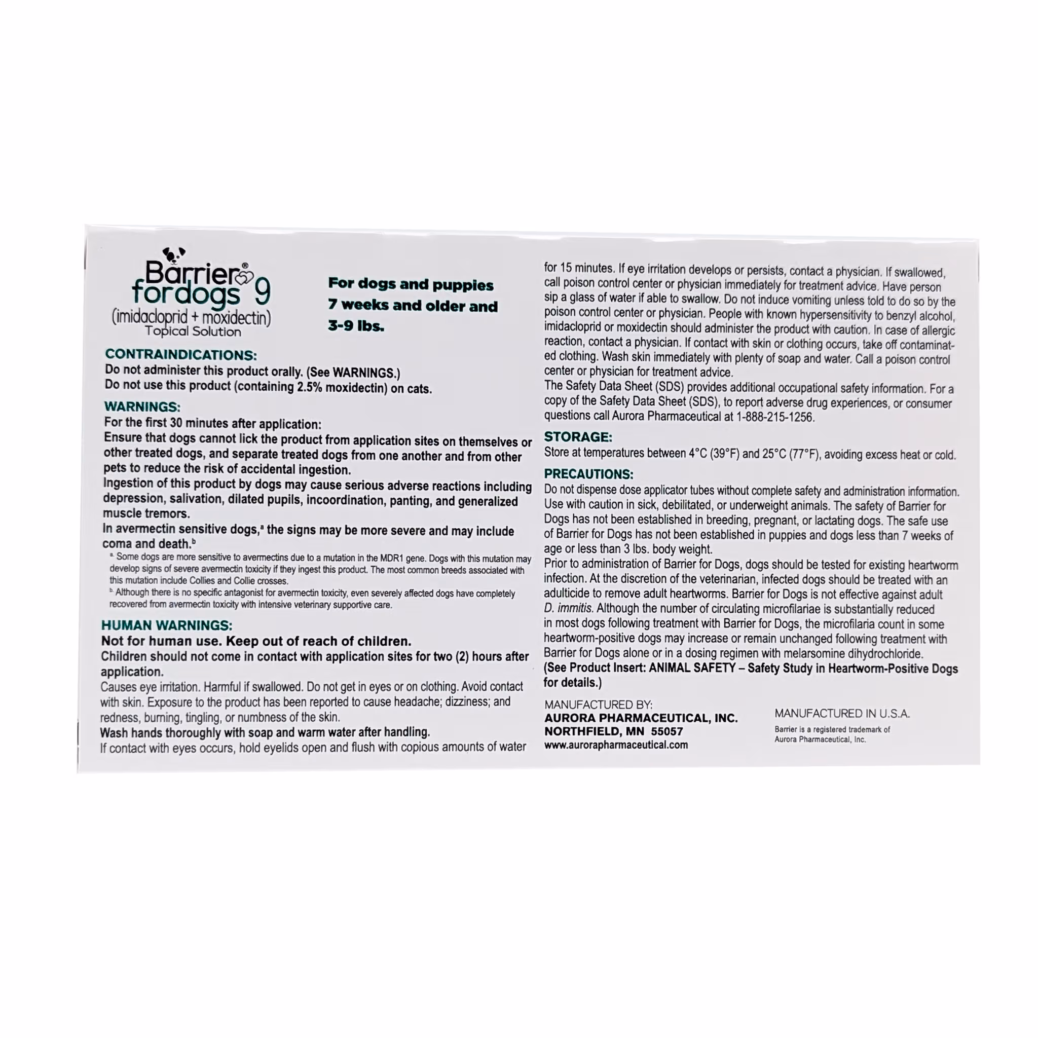 Barrier® for Dogs 3–9 lbs, back